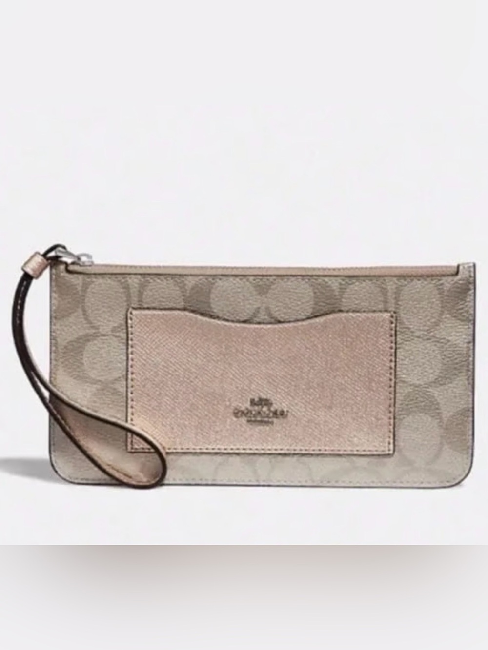 Coach Metallic Gold Signature Logo Crossgrain Leather Wristlet